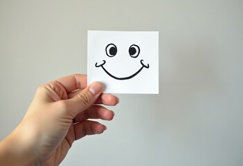 Paper Smile, Real Impact: Support Mental Health Awareness with this Image of a Hand Holding a Paper Cut Smile Face for World Mental Health Day Campaigns.

