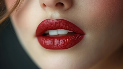 Obraz premium Full lips close-up, possibly lip augmentation. Cosmetology trend, perfect aesthetics pursuit highlighted.