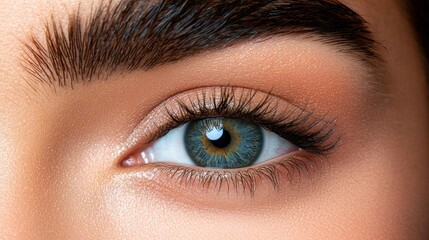 Fototapeta premium Close-up of a woman's eye with perfectly shaped eyebrow and colorful makeup