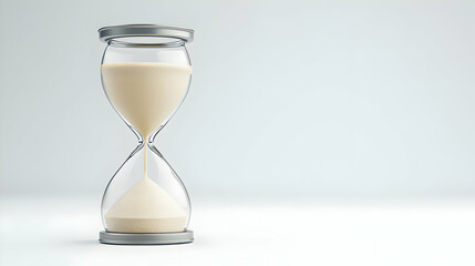 An Hourglass With White Sand On A Bright White Backdrop Symbolizing The Passage Of Time