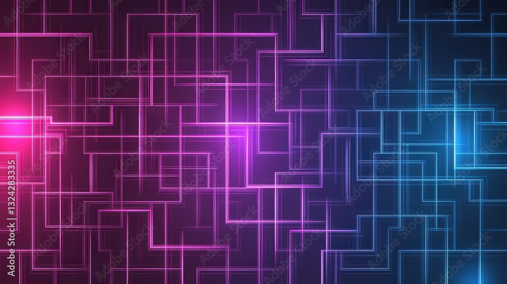 Poster creative digital abstract pattern of glowing neon lines in blue and purple shades with a modern slee