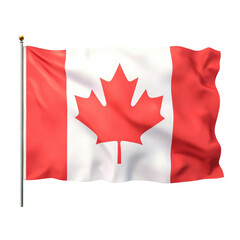Iconic canadian flag waving proudly against a clear blue sky representing national pride and unity in canada isolated on a white background.