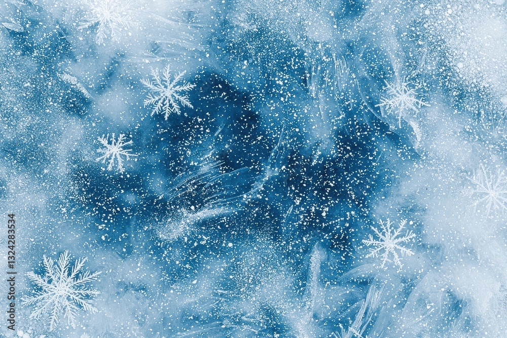 Poster Abstract ice texture with snowflakes creating a winter wonderland
