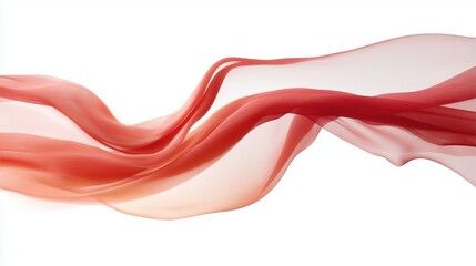 Flowing red fabric gently waves in the air creating soft curves and textures against a light background