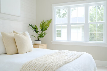 Fototapeta premium Cozy bedroom with natural light (1)