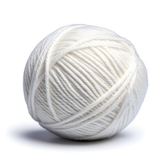 A ball of white yarn isolated on white background. Knitting and crafting.