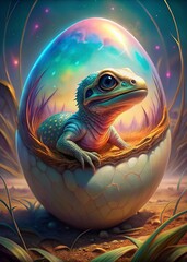 Obraz premium dragon in the sky 3d illustration of a snake inside an egg in the desert.