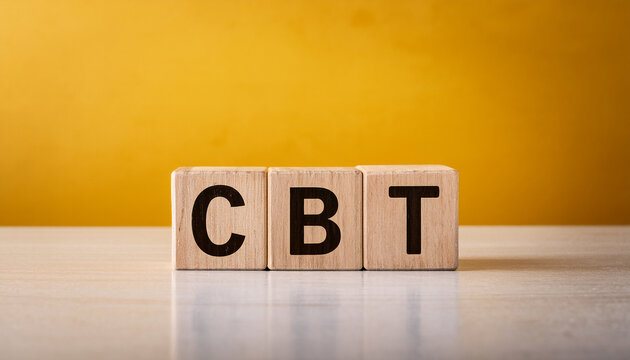 Wood cubes with abbreviation CBT on table. Cognitive Behavioral Therapy. Psychology and therapy