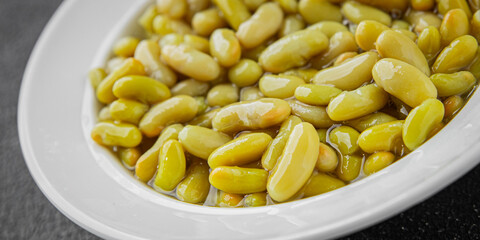 Beans flageolet green bean fresh gourmet food background on the table rustic food top view copy space vegetarian and vegan food