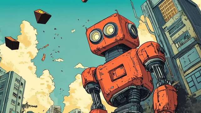 The Rusty Giant: A Post-Apocalyptic Robot in a Cityscape