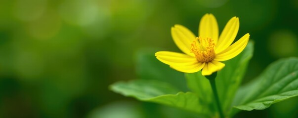 Obraz premium Bright yellow spike flower blooms in green leafy plant, Spring, Plant