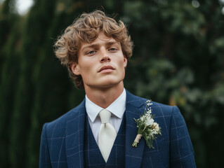 Jeune homme en costume de mariage