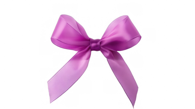A beautifully tied purple satin bow, isolated on a transparent background, perfect for decorations and gifts.