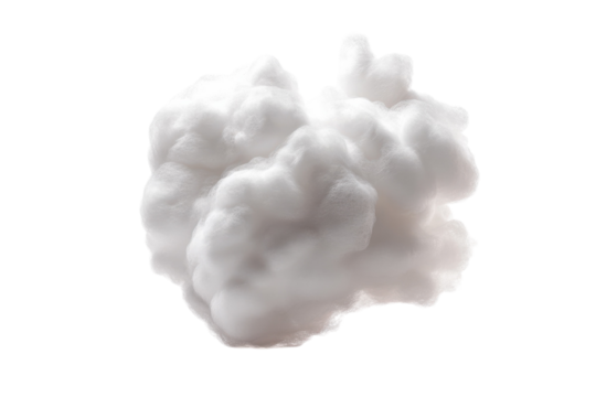 A fluffy white cloud gently hovers against a bright, minimalist background on a serene day isolated on transparent background