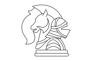 Knight chess one line drawing of minimalist vector icon with black and white background

