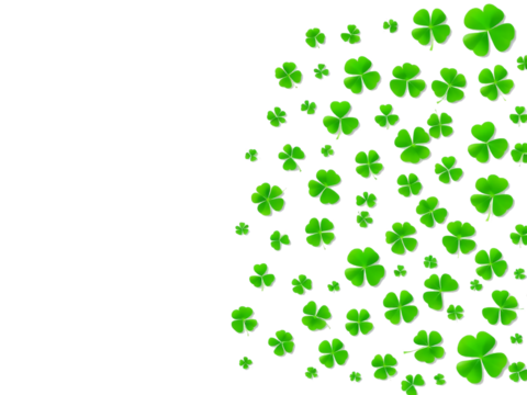 Celebratory St. Patrick’s Day Four Leaf Clover PNG on White Background, Ideal for Festive Designs and Green-Themed Decorations