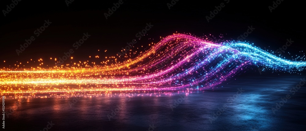 Poster colorful wave of light creating an abstract and luminous visual display representing energy and moti