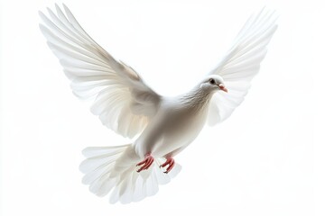 Naklejka premium A graceful white dove takes flight against a soft, luminous background symbolizing peace and freedom isolated on transparent background
