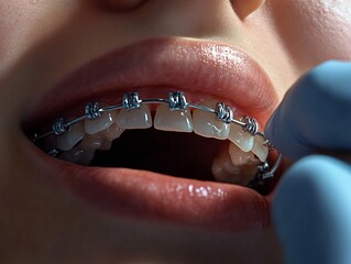 Final stages of orthodontic treatment dental clinic close-up clinical environment patient's perspective health awareness