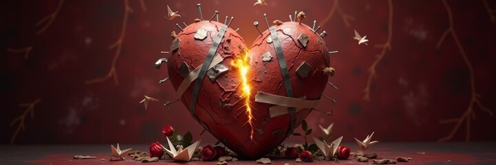 Broken Heart of Steel with Fiery Crack