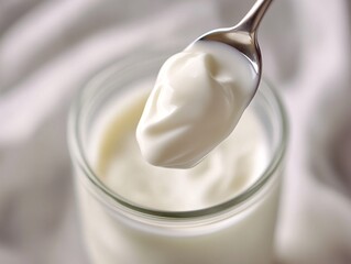 Indulging in thick creamy yogurt a closeup spoonful of delight kitchen setting food photography bright natural light gourmet experience