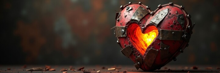Broken Heart of Steel with Fiery Crack