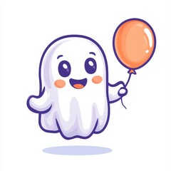 Fototapeta premium Cute Cartoon Ghost Holding an Orange Balloon