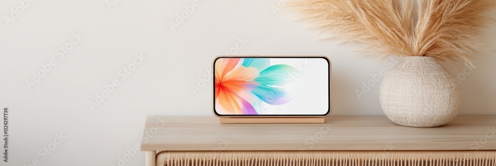 Aufkleber digital home styling revolution minimalist ar smartphone displaying vibrant wall art projection in n