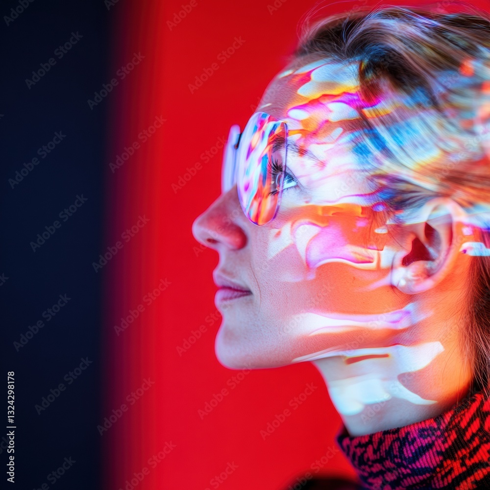 Poster chromatic disruption next-gen digital identity portrait visualizing millennial creativity, tech inno