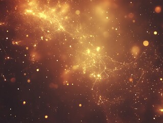 Abstract golden particles and lines against a dark background glow