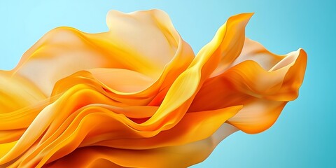 Obraz premium Orange fabric flows, light blue background
