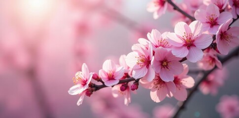 Soft pink hues on branches of blooming cherry blossoms, blossoms tree, flowers, trees