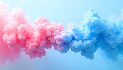 Fototapeta premium Abstract digital art, swirling clouds of pink and blue smoke against a light blue background, the smoke is dense and voluminous, with intricate patterns and textures