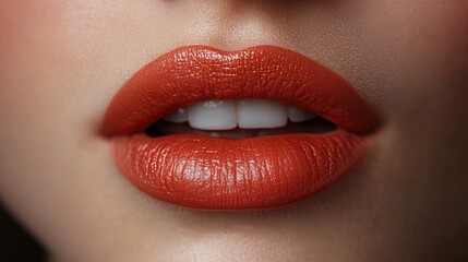 Fototapeta premium Natural lipstick makeup on beautiful female lips highlights lip augmentation results and cosmetic procedures, emphasizing natural beauty and skincare.