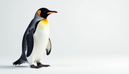 Obraz premium Cute emperor penguin standing alone on clean white backdrop, Penguin, Arctic, Bird