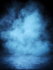 Mystical atmosphere created by blue tinted smoke and abstract flooring