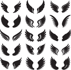 Set of black Bird wings icons vector art illustration