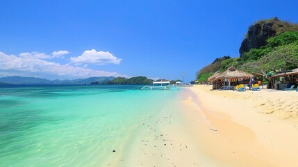 Fototapeta premium Enchanting Fine Golden Sand Beach Background: A Paradise Unveiled