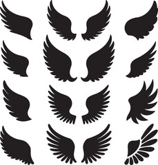 Obraz premium Set of black Bird wings icons vector art illustration