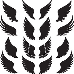 Naklejka premium Set of black Bird wings icons vector art illustration