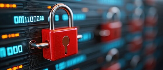 Digital locks on a server, symbolizing cybersecurity and data protection.
