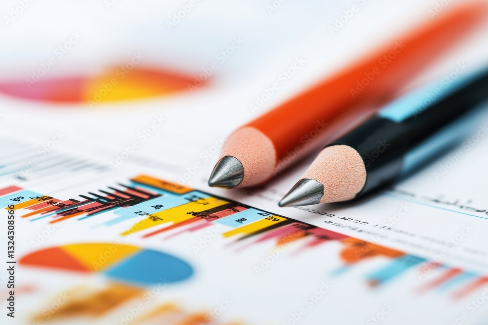 Poster Minimalist Data Visualization Precision Pencils on Vibrant Analytics Dashboard - Modern Business Intelligence and Creative Problem-Solving Insights