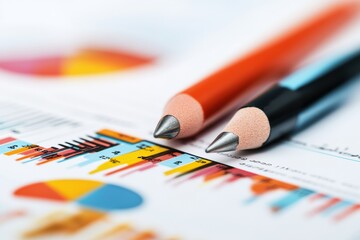Minimalist Data Visualization Precision Pencils on Vibrant Analytics Dashboard - Modern Business Intelligence and Creative Problem-Solving Insights