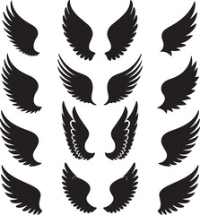 Set of black Bird wings icons vector art illustration