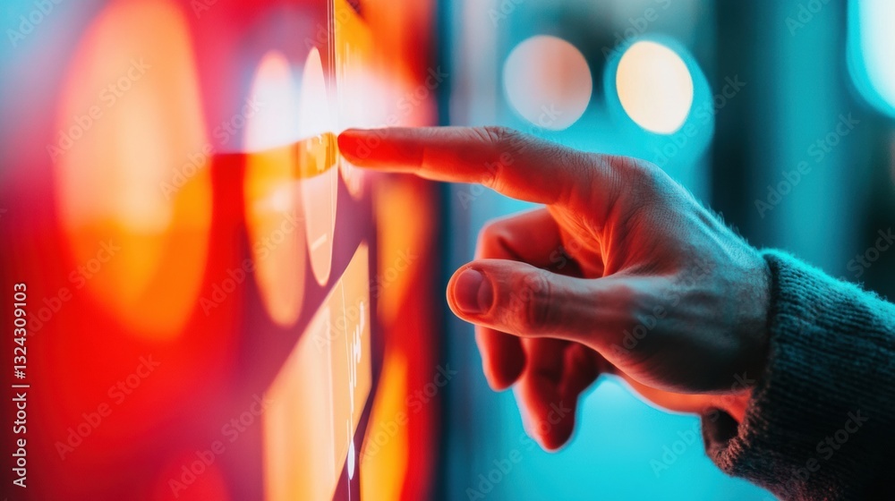 Poster Immersive Digital Interaction Vibrant Touchscreen Experience Showcasing Next-Gen User Engagement with AI-Enhanced Interactive Technology in Cinematic Color Palette