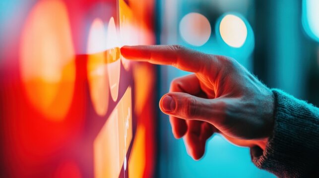 Immersive Digital Interaction Vibrant Touchscreen Experience Showcasing Next-Gen User Engagement with AI-Enhanced Interactive Technology in Cinematic Color Palette