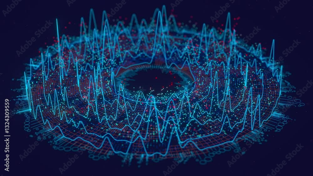 Poster round big data information processing. complex data analysis. cyber space of ai technology learning.