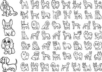 Hand-Drawn Dog Breeds Collection in Black and White