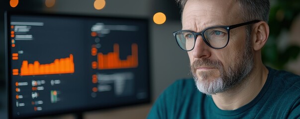 Focused professional analyzing data on a screen.