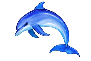 Fototapeta premium Watercolor blue dolphin jumping and playing in the ocean